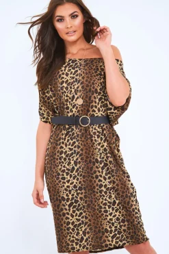 Rebellious Fashion Leopard Slinky Midi T-Shirt Dress - Cambriella