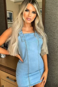 Rebellious Fashion Light Denim Sleeveless Back Zip Mini Dress - Kasandra