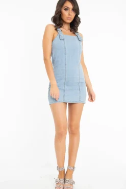 Rebellious Fashion Light Denim Sleeveless Back Zip Mini Dress - Kasandra