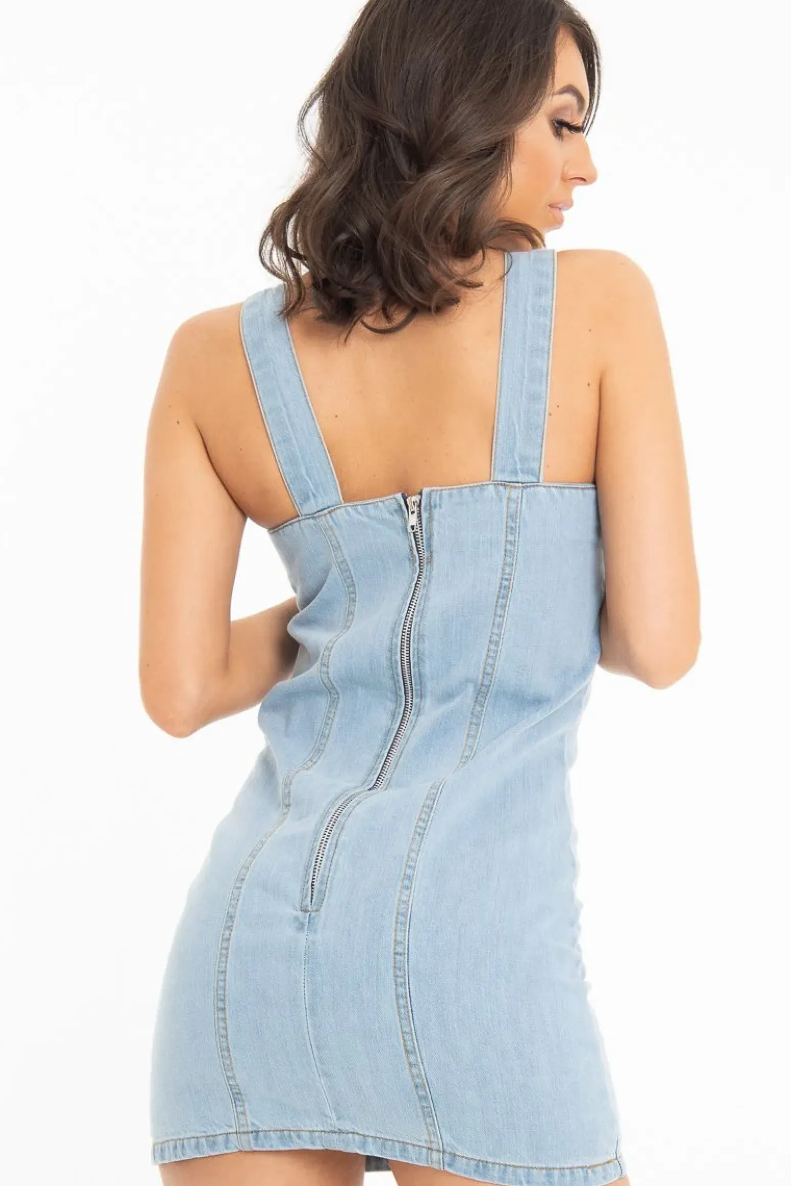 Rebellious Fashion Light Denim Sleeveless Back Zip Mini Dress - Kasandra