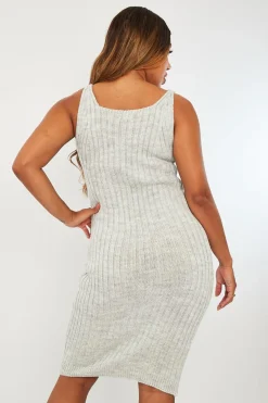 Rebellious Fashion Light Grey Strappy Knit Midi Dress - Graciella