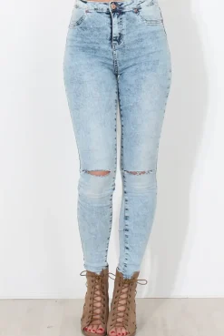 Rebellious Fashion Light Acid Ripped Knee Skinny Jeans - Rea