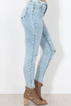 Rebellious Fashion Light Acid Ripped Knee Skinny Jeans - Rea