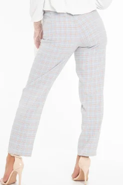 Rebellious Fashion Light Blue and Brown Check Tapered Trousers - Caddy