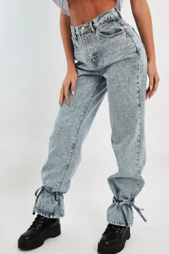 Rebellious Fashion Light Blue Ankle Tie Straight Leg Jeans - Jasmine