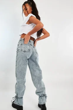 Rebellious Fashion Light Blue Ankle Tie Straight Leg Jeans - Jasmine