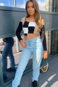 Rebellious Fashion Light Blue Asymmetric Waist Straight Jeans - Galina