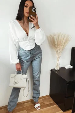 Rebellious Fashion Light Blue Asymmetric Waist Straight Jeans - Galina