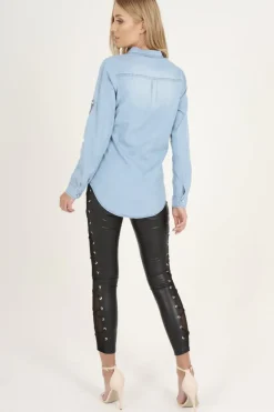 Rebellious Fashion Light Blue Badge Denim Shirt - Blake