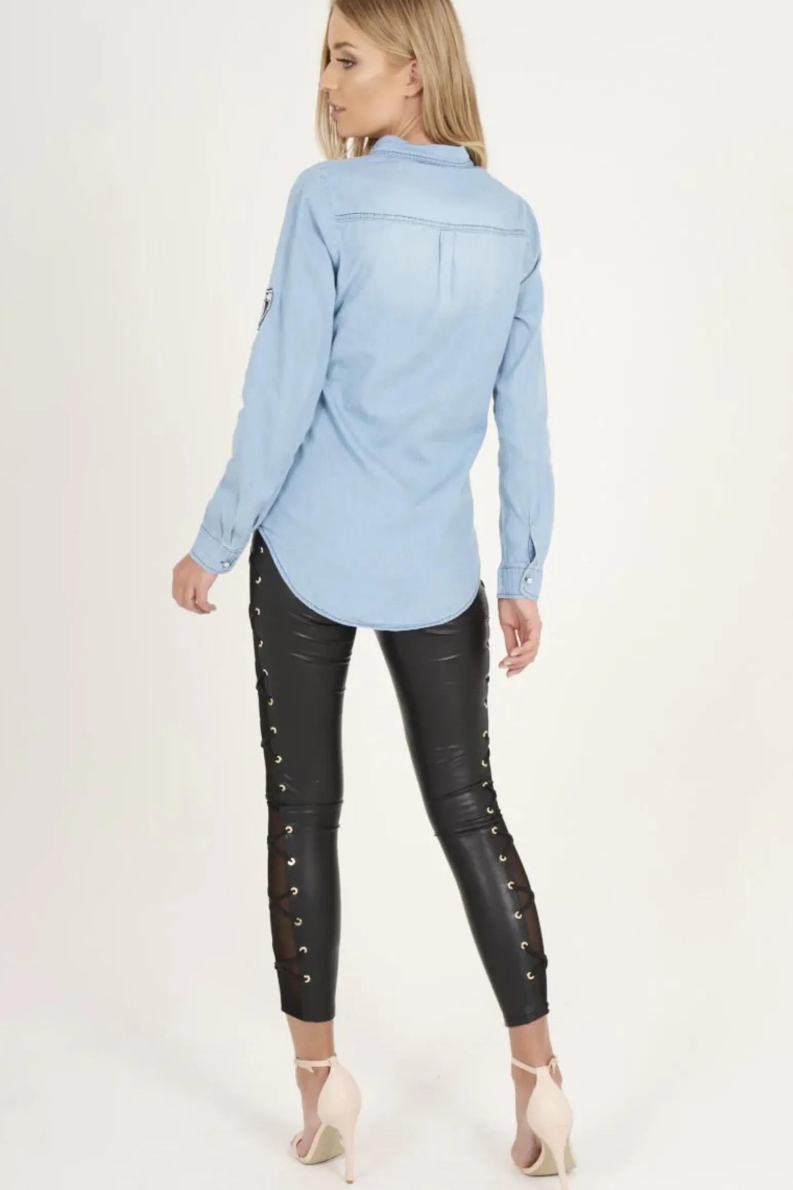 Rebellious Fashion Light Blue Badge Denim Shirt - Blake