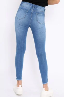 Rebellious Fashion Light Blue Bust Knee Denim Jeans - Freddie