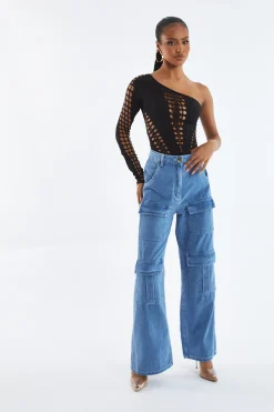 Rebellious Fashion Light Blue Cargo Pocket Straight Leg Jeans - Mylah