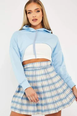 Rebellious Fashion Light Blue Check Tennis Mini Skirt - Ibbie