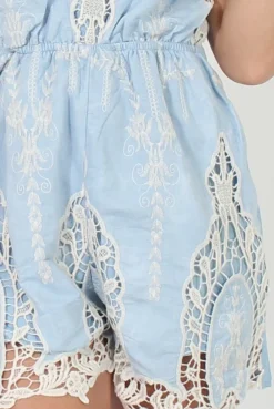 Rebellious Fashion Light Blue Crochet Playsuit - Delilah