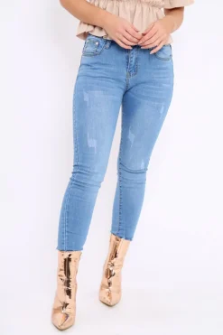 Rebellious Fashion Light Blue Denim Distressed Skinny Jeans - Emberlie