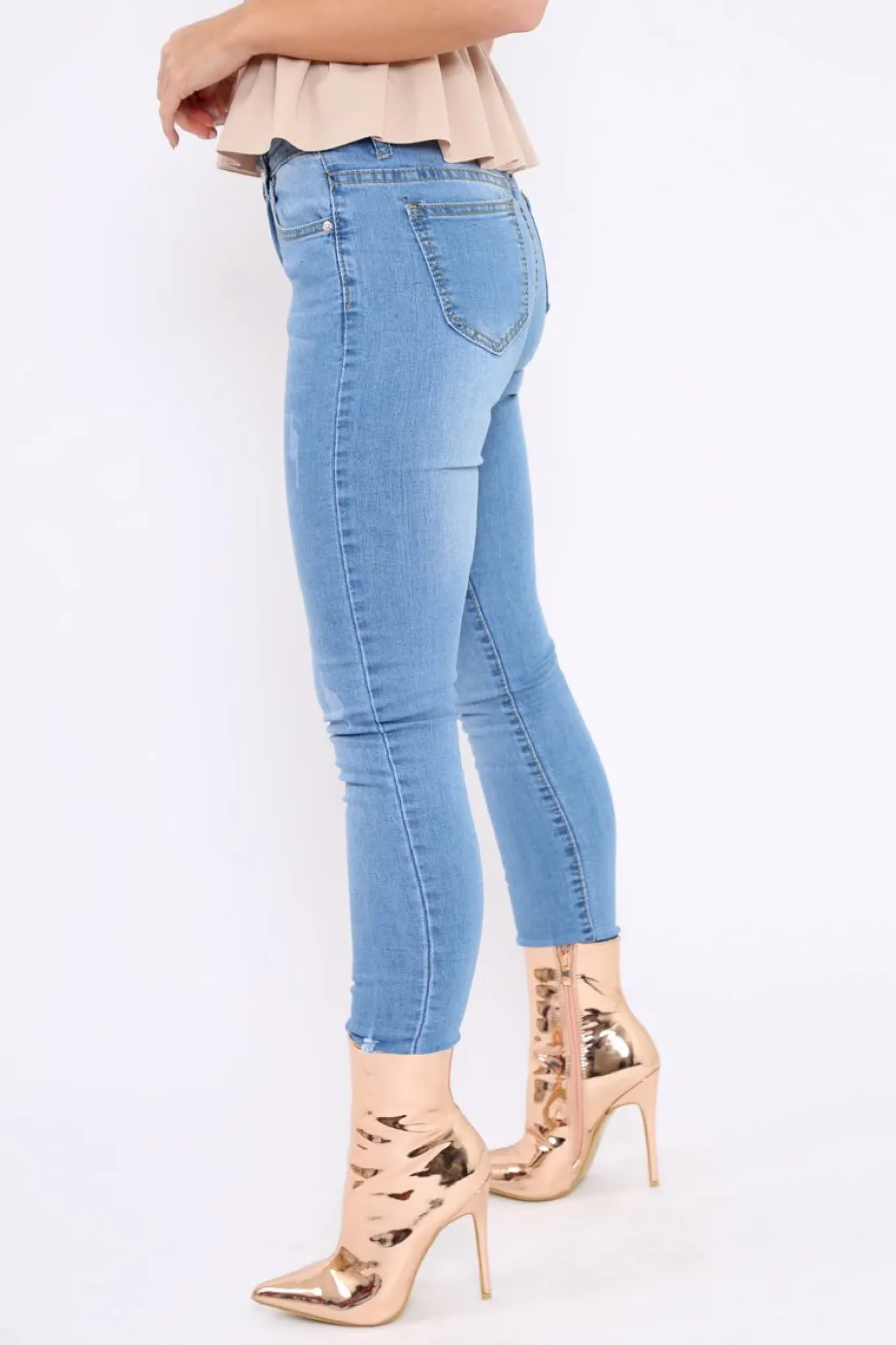 Rebellious Fashion Light Blue Denim Distressed Skinny Jeans - Emberlie