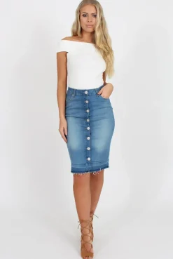 Rebellious Fashion Light Blue Denim Midi Skirt - Samantha