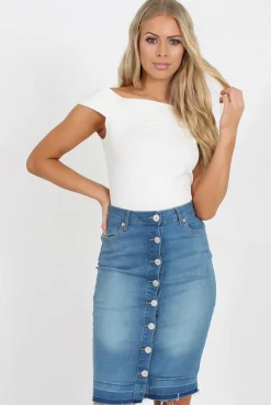 Rebellious Fashion Light Blue Denim Midi Skirt - Samantha