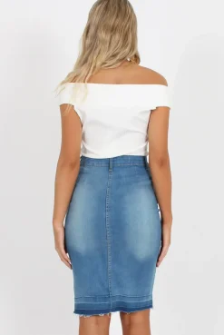 Rebellious Fashion Light Blue Denim Midi Skirt - Samantha