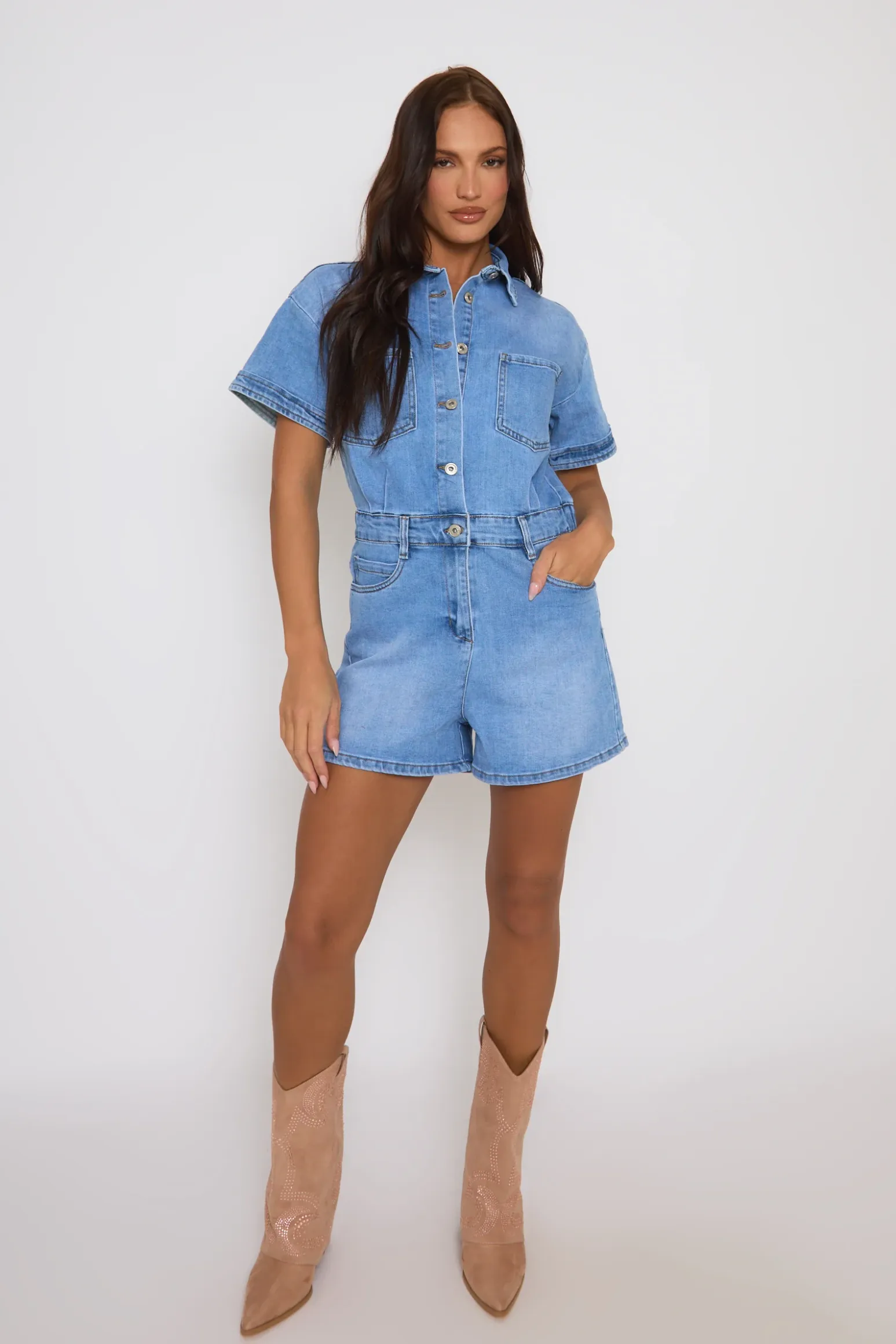 Rebellious Fashion Light Blue Denim Playsuit - Betsy