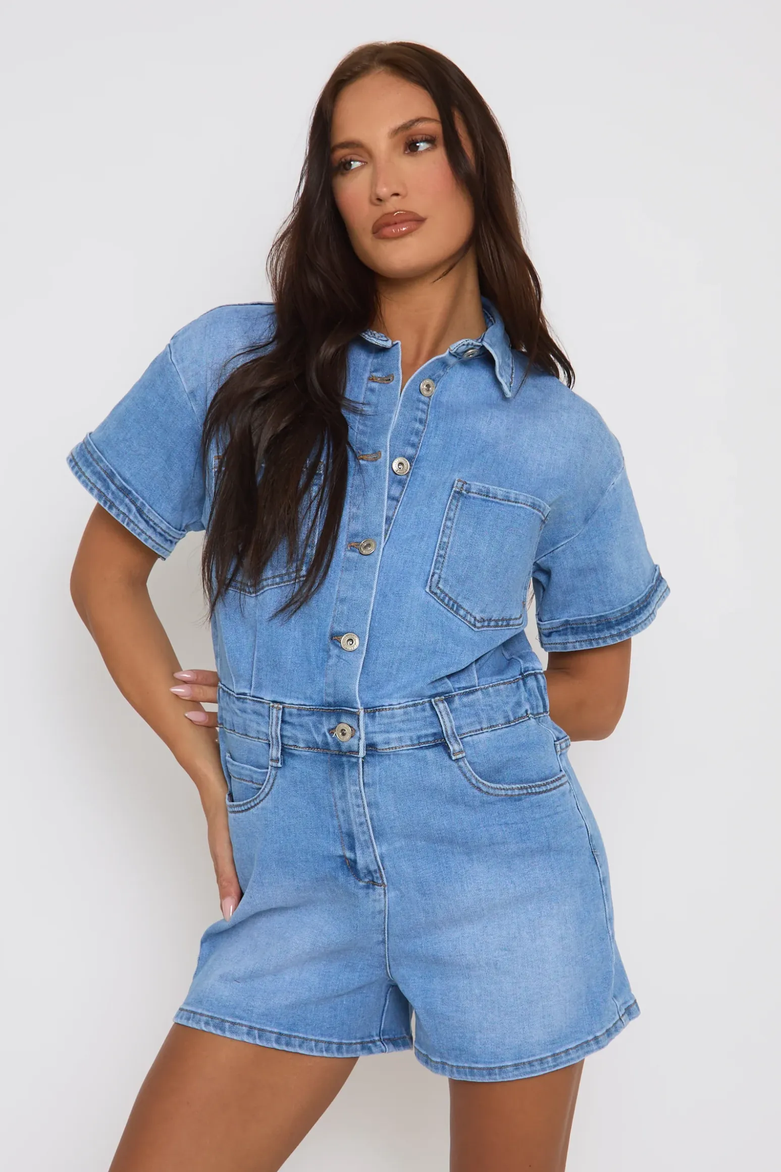Rebellious Fashion Light Blue Denim Playsuit - Betsy