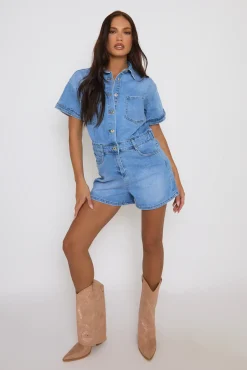 Rebellious Fashion Light Blue Denim Playsuit - Betsy