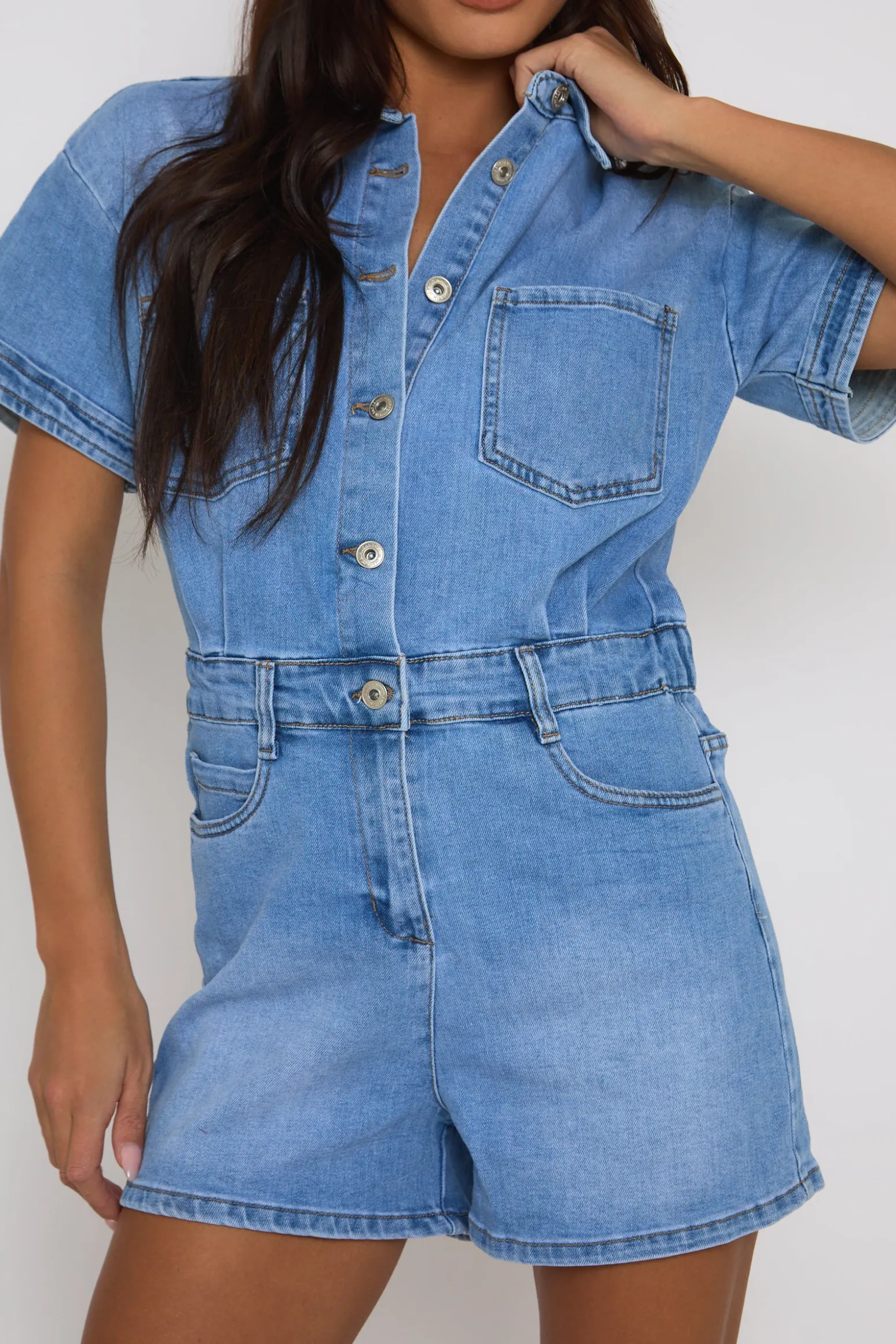 Rebellious Fashion Light Blue Denim Playsuit - Betsy