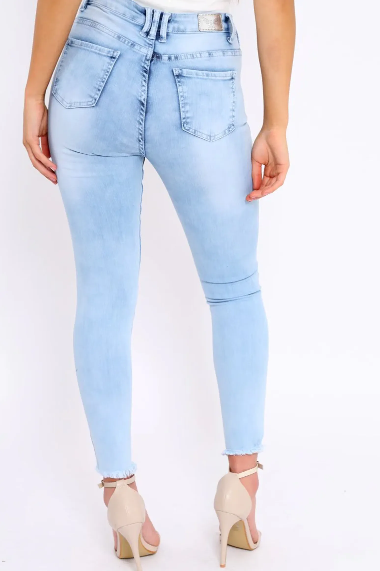Rebellious Fashion Light Blue Denim Ripped Lace Up Jeans - Zadee