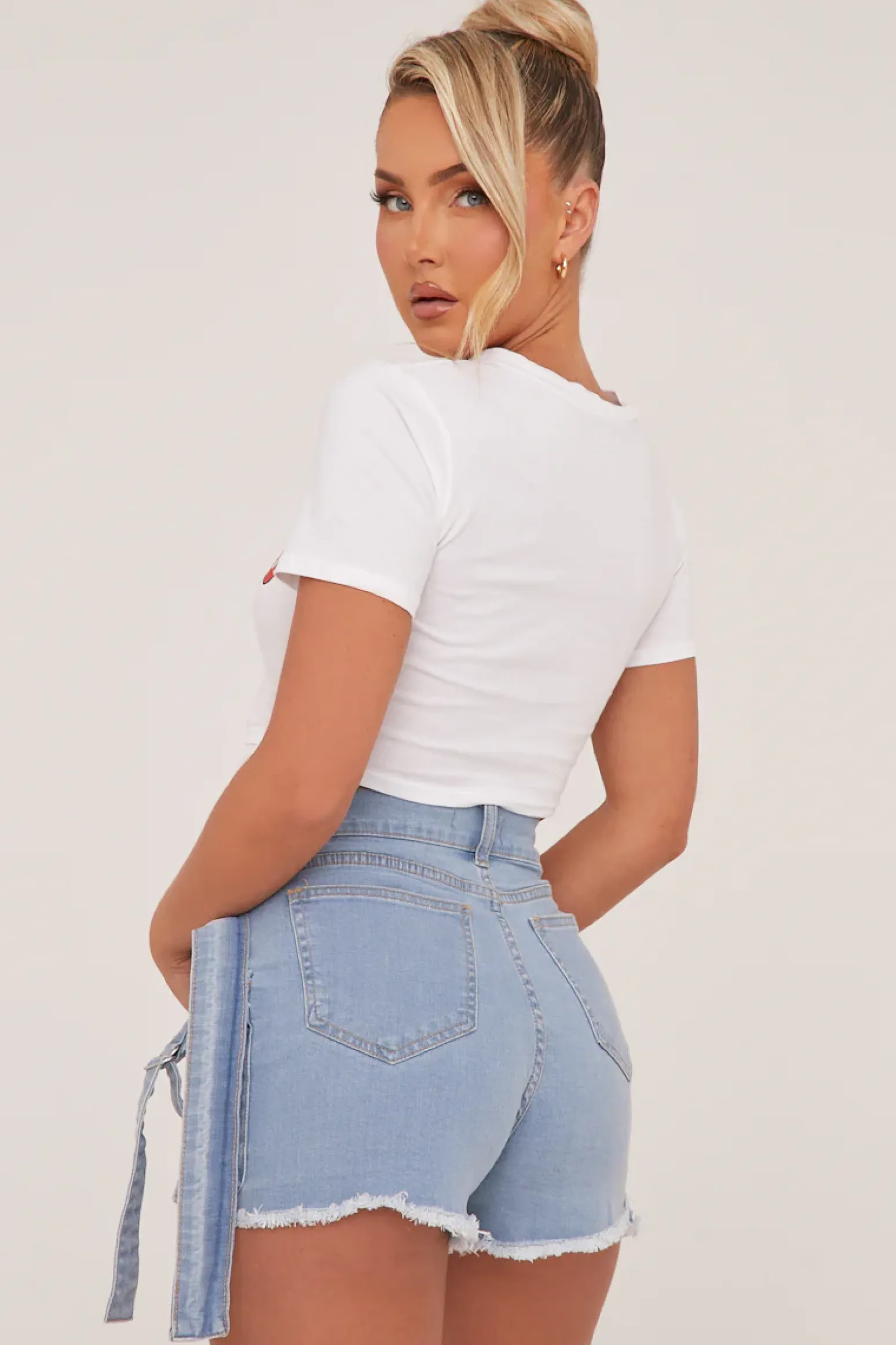 Rebellious Fashion Light Blue Denim Warp Over Pleat Detail Mini Skort - Margot