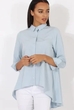 Rebellious Fashion Light Blue Dipped Hem Shirt - Paloma