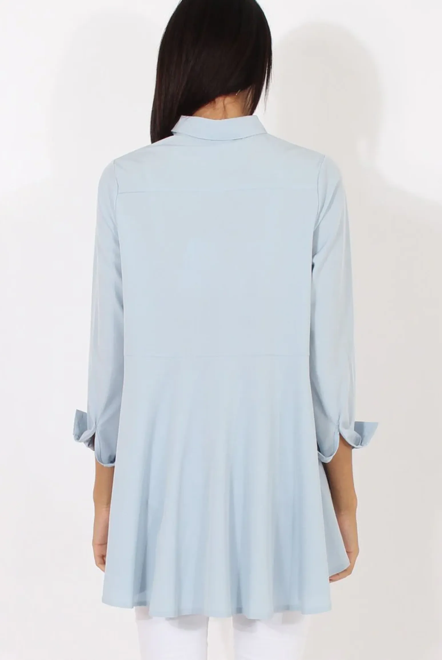 Rebellious Fashion Light Blue Dipped Hem Shirt - Paloma