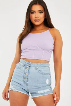 Rebellious Fashion Light Blue Distressed Button Fly Denim Shorts - Georgia