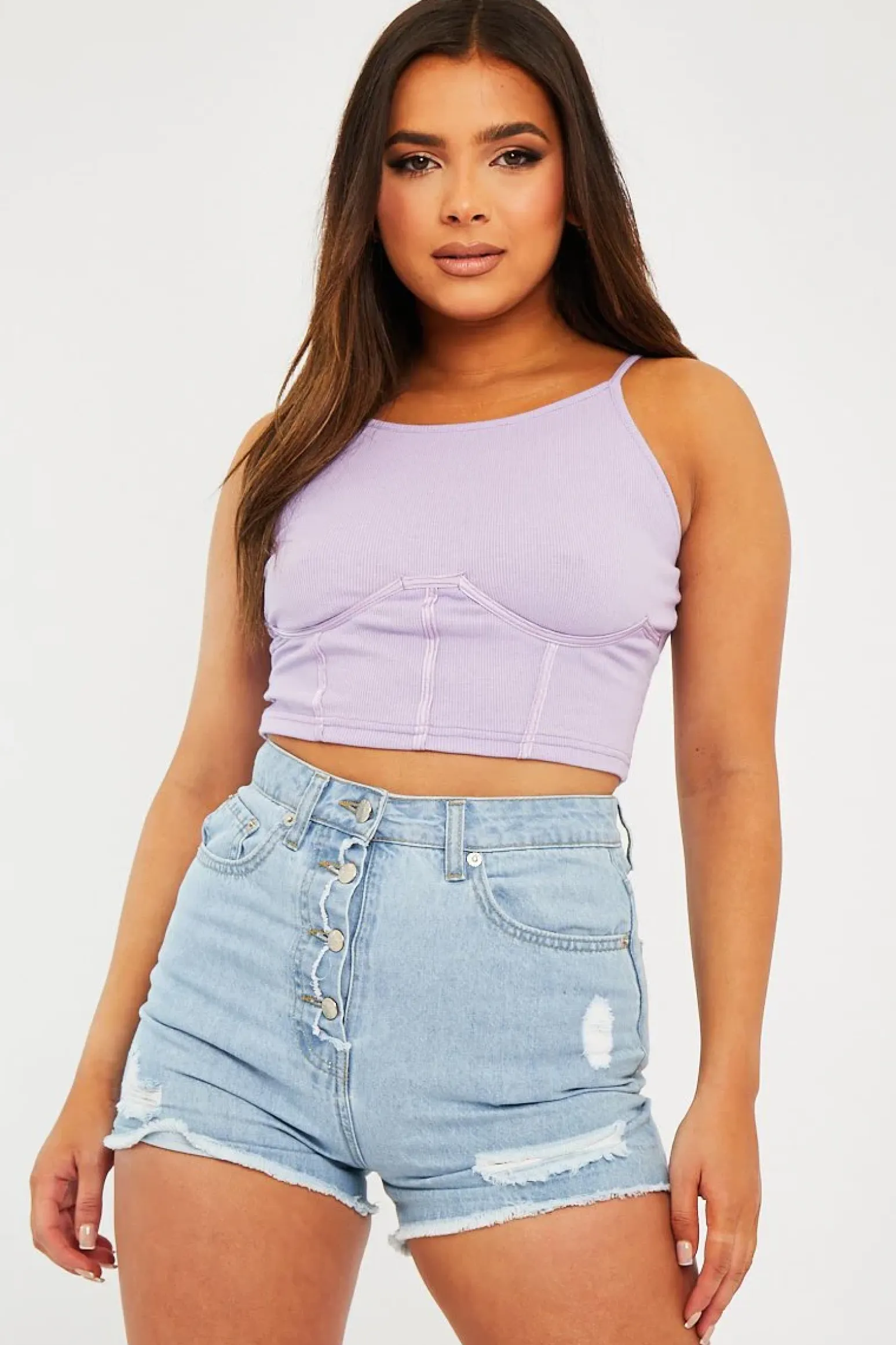 Rebellious Fashion Light Blue Distressed Button Fly Denim Shorts - Georgia