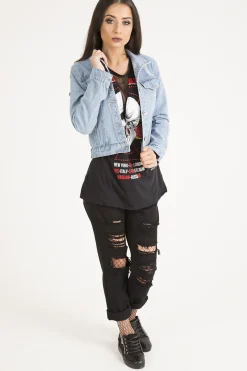 Rebellious Fashion Light Blue Distressed Cropped Denim Jacket - Charlie