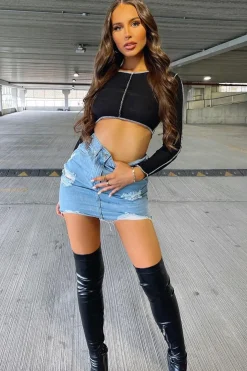 Rebellious Fashion Light Blue Distressed Denim Mini Skirt - Joya