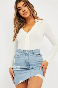 Rebellious Fashion Light Blue Distressed Denim Mini Skirt - Joya