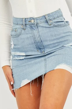 Rebellious Fashion Light Blue Distressed Denim Mini Skirt - Joya