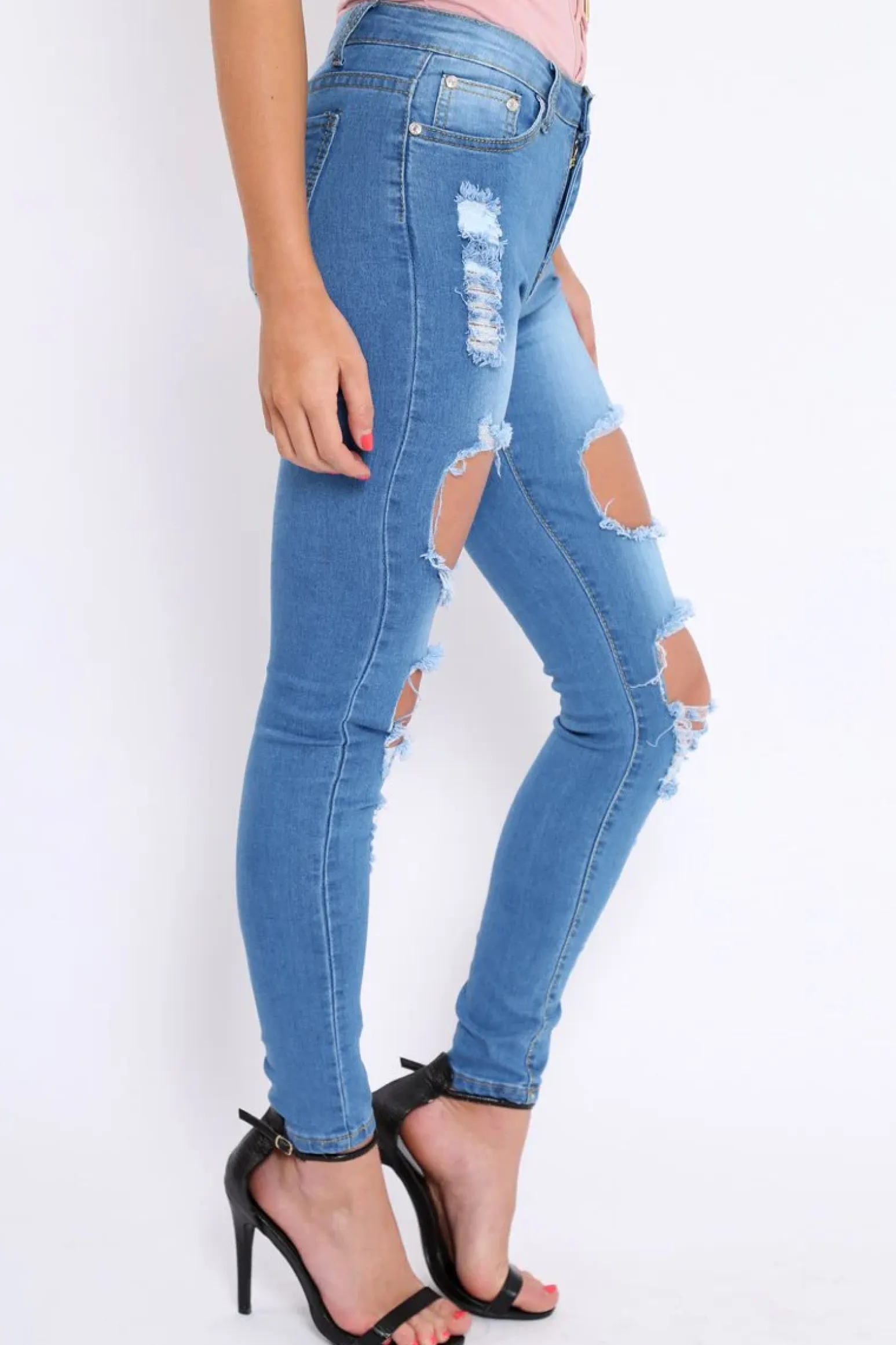 Rebellious Fashion Light Blue Distressed Extreme Cut Out Skinny Jeans - Lilie