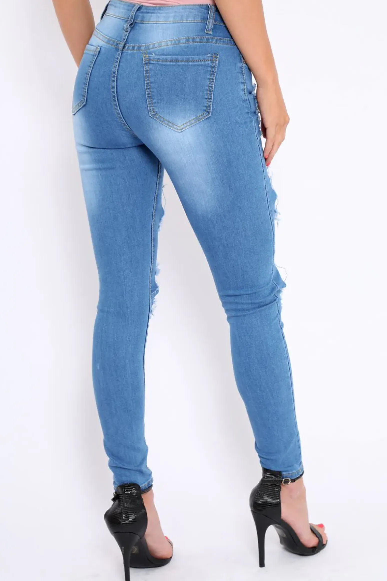 Rebellious Fashion Light Blue Distressed Extreme Cut Out Skinny Jeans - Lilie