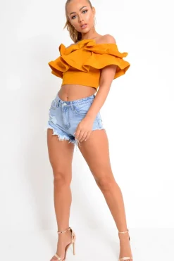 Rebellious Fashion Light Blue Distressed Hem Shorts - Aalijah