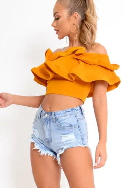 Rebellious Fashion Light Blue Distressed Hem Shorts - Aalijah