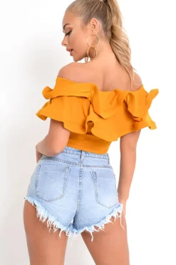 Rebellious Fashion Light Blue Distressed Hem Shorts - Aalijah