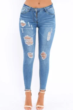 Rebellious Fashion Light Blue Distressed Jeans - Macy