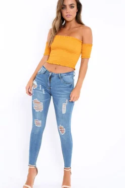 Rebellious Fashion Light Blue Distressed Jeans - Macy