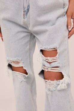 Rebellious Fashion Light Blue Distressed Straight Leg Jeans - Sawyer