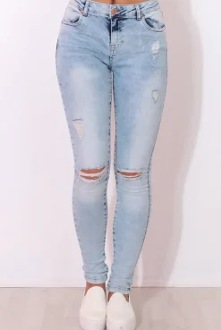 Rebellious Fashion Light Blue High Waisted Super Skinny Jeans -Olivia