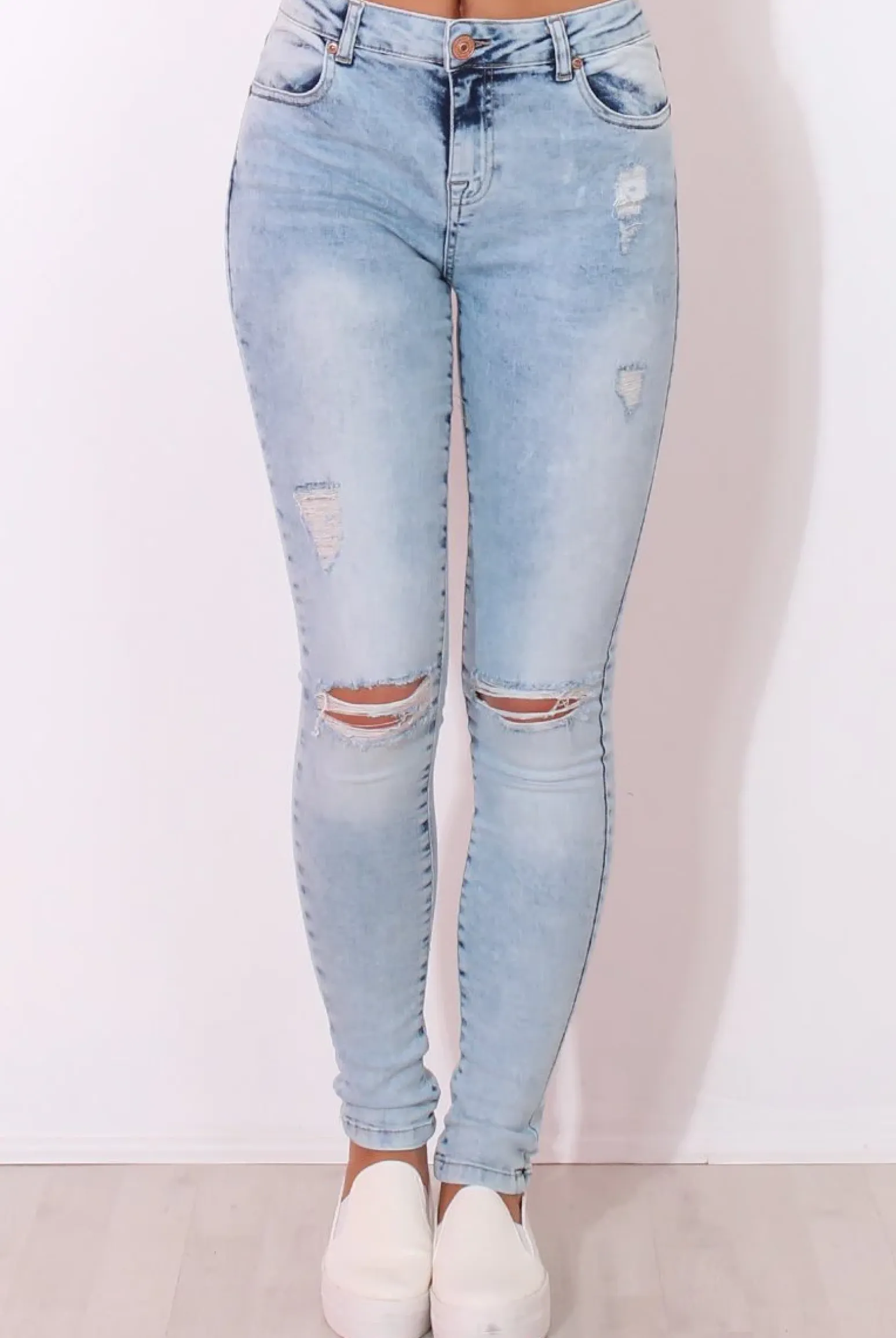 Rebellious Fashion Light Blue High Waisted Super Skinny Jeans -Olivia