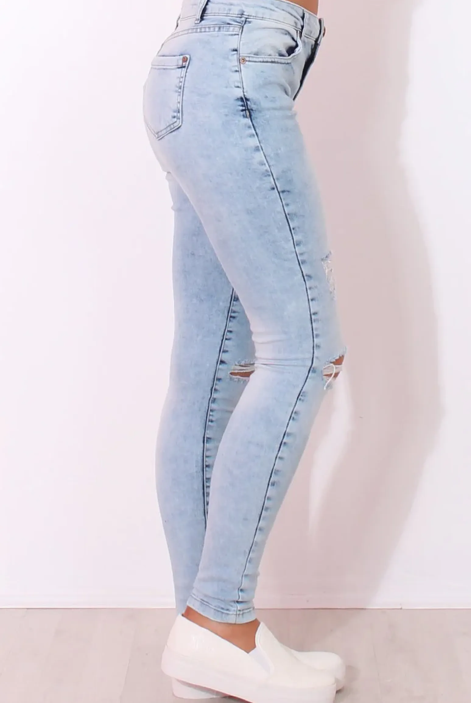 Rebellious Fashion Light Blue High Waisted Super Skinny Jeans -Olivia