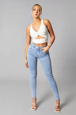 Rebellious Fashion Light Blue High Waist Skinny Jeans - Nixi