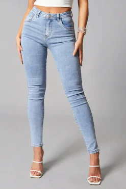 Rebellious Fashion Light Blue High Waist Skinny Jeans - Nixi